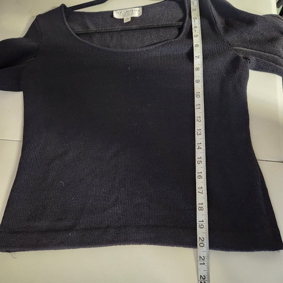 St. John Evening Black Size 4 Santana Knit Top Zipper Sleeves Crystal - Picture 7 of 7